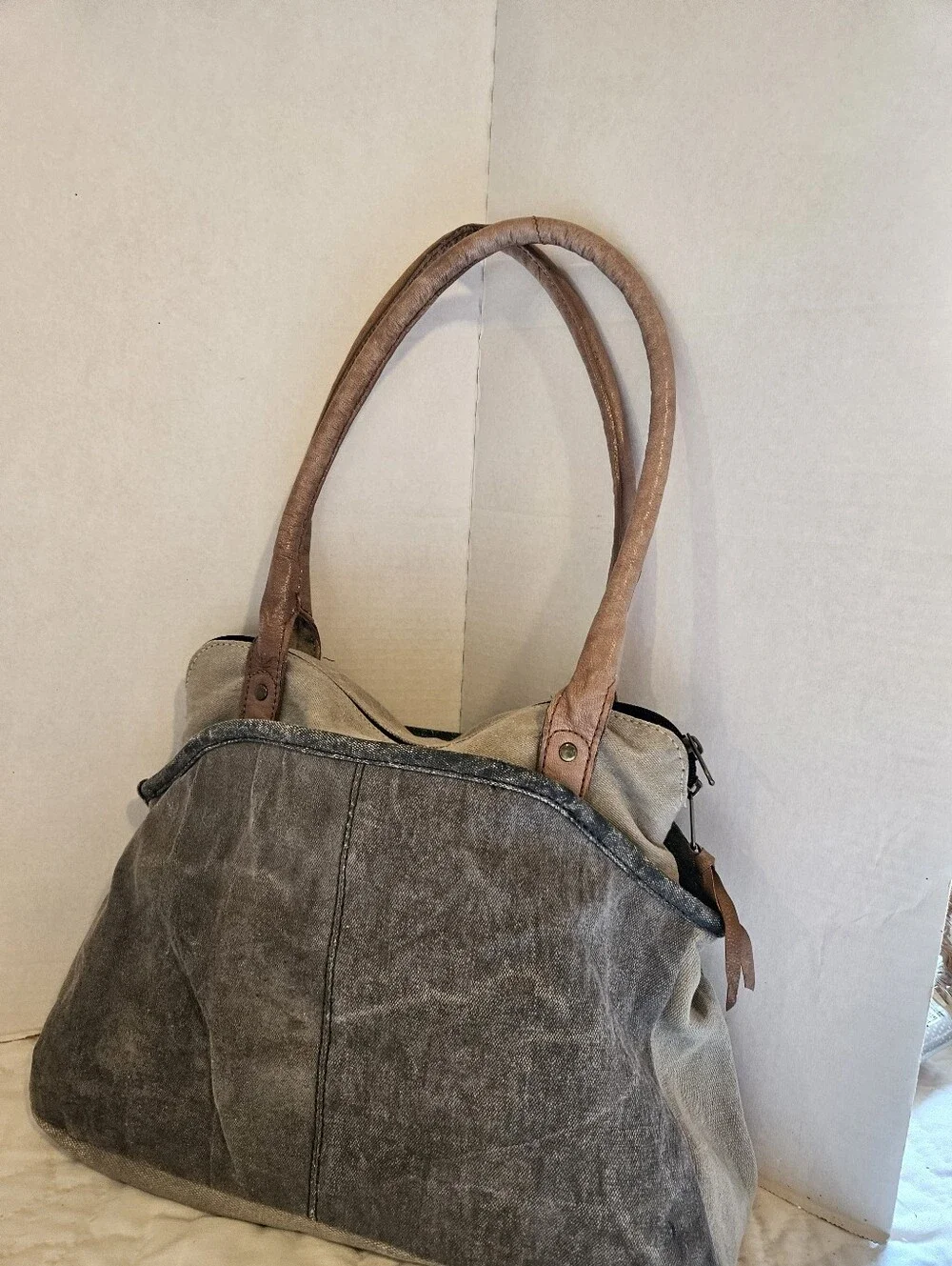 MONA B UPCYCLED CANVAS/ VEGAN LEATHER TOTE
